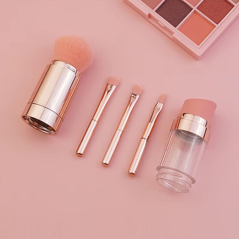 Transform Your Look with the 5 in 1 Portable Retractable Makeup Brush Set – Perfect for Foundation, Eyebrow, Lip, Eyeshadow, and Loose Powder!