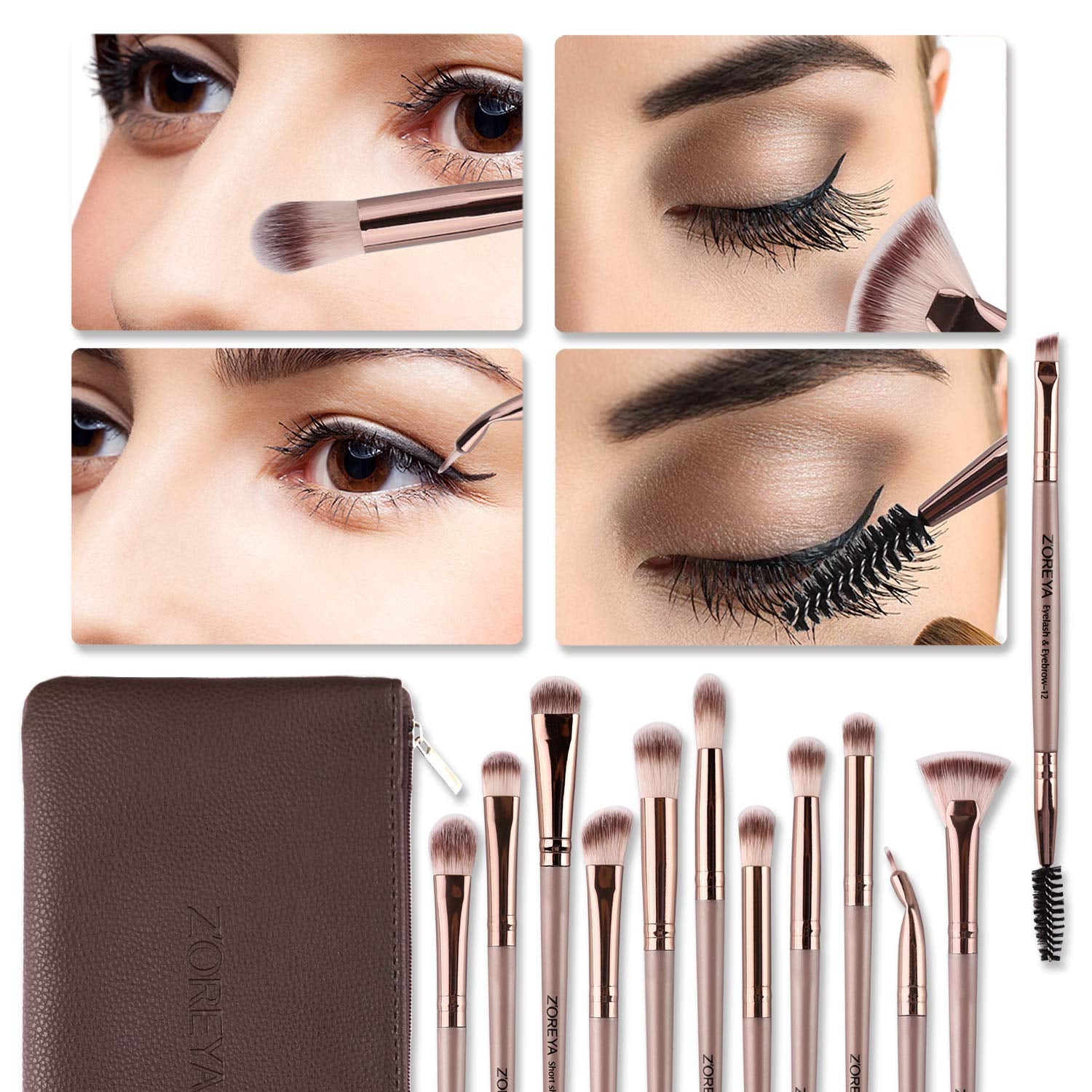 Elevate Your Eye Makeup Game with the 12-Piece Professional Brush Set in Elegant Champagne Gold