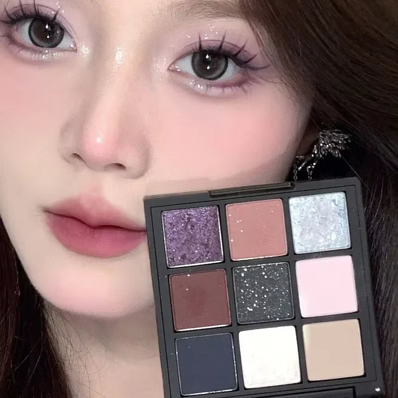 Unleash Your Inner Artist with the 9-Color Dark Punk Smoked Eyeshadow Palette – Vibrant Black, Purple, and Earthy Hues for Stunning Makeup Looks!