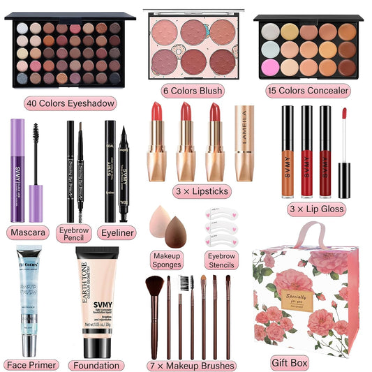Ultimate Makeup Set for Women - All-in-One Kit for Beginners and Teens with Eyeshadow Palette, Lip Gloss, and More!