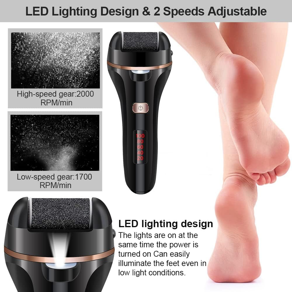 Revitalize Your Feet with the Electric Foot File Callus Remover - Rechargeable Pedicure Kit with 3 Roller Heads and 2 Speed Settings for Smooth, Soft Skin