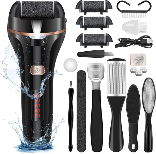 Revitalize Your Feet with the Electric Foot File Callus Remover - Rechargeable Pedicure Kit with 3 Roller Heads and 2 Speed Settings for Smooth, Soft Skin