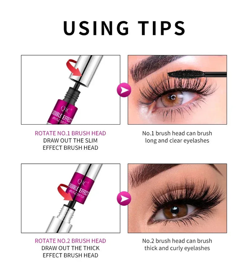 Transform Your Lashes with QIC Double Effect 4D Waterproof Mascara - Long Curling & Thickening Formula with Dual Brush Heads