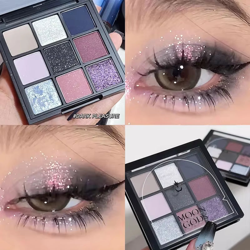 Unleash Your Inner Artist with the 9-Color Dark Punk Smoked Eyeshadow Palette – Vibrant Black, Purple, and Earthy Hues for Stunning Makeup Looks!
