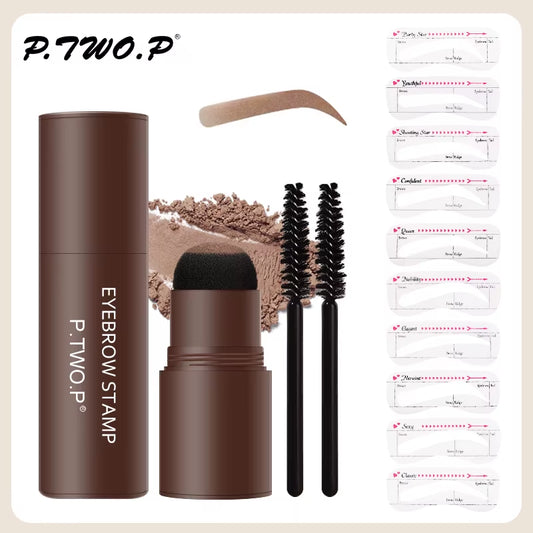 Achieve Perfect Brows Effortlessly with the PTWOP One Step Eyebrow Stamp Shaping Kit – Waterproof Makeup Stencil & Brush Set!