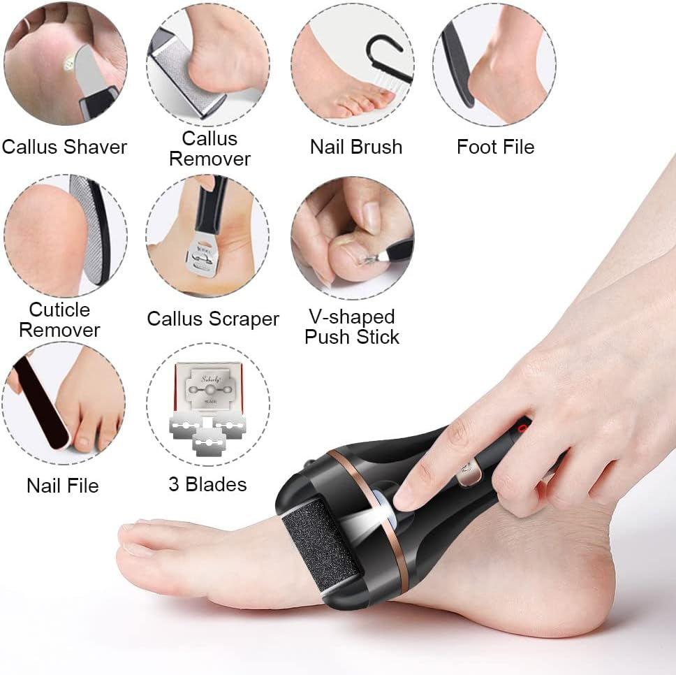 Revitalize Your Feet with the Electric Foot File Callus Remover - Rechargeable Pedicure Kit with 3 Roller Heads and 2 Speed Settings for Smooth, Soft Skin