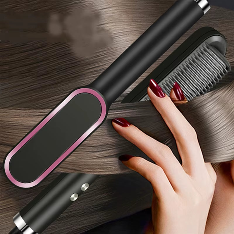 Transform Your Hair with the 2-in-1 Ceramic Hot Comb: Fast Heating Straightener and Brush for Effortless Styling