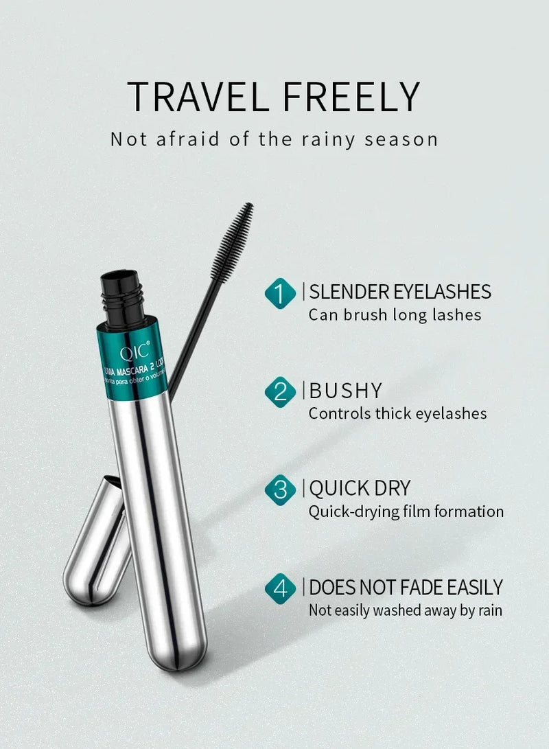 Transform Your Lashes with QIC Double Effect 4D Waterproof Mascara - Long Curling & Thickening Formula with Dual Brush Heads