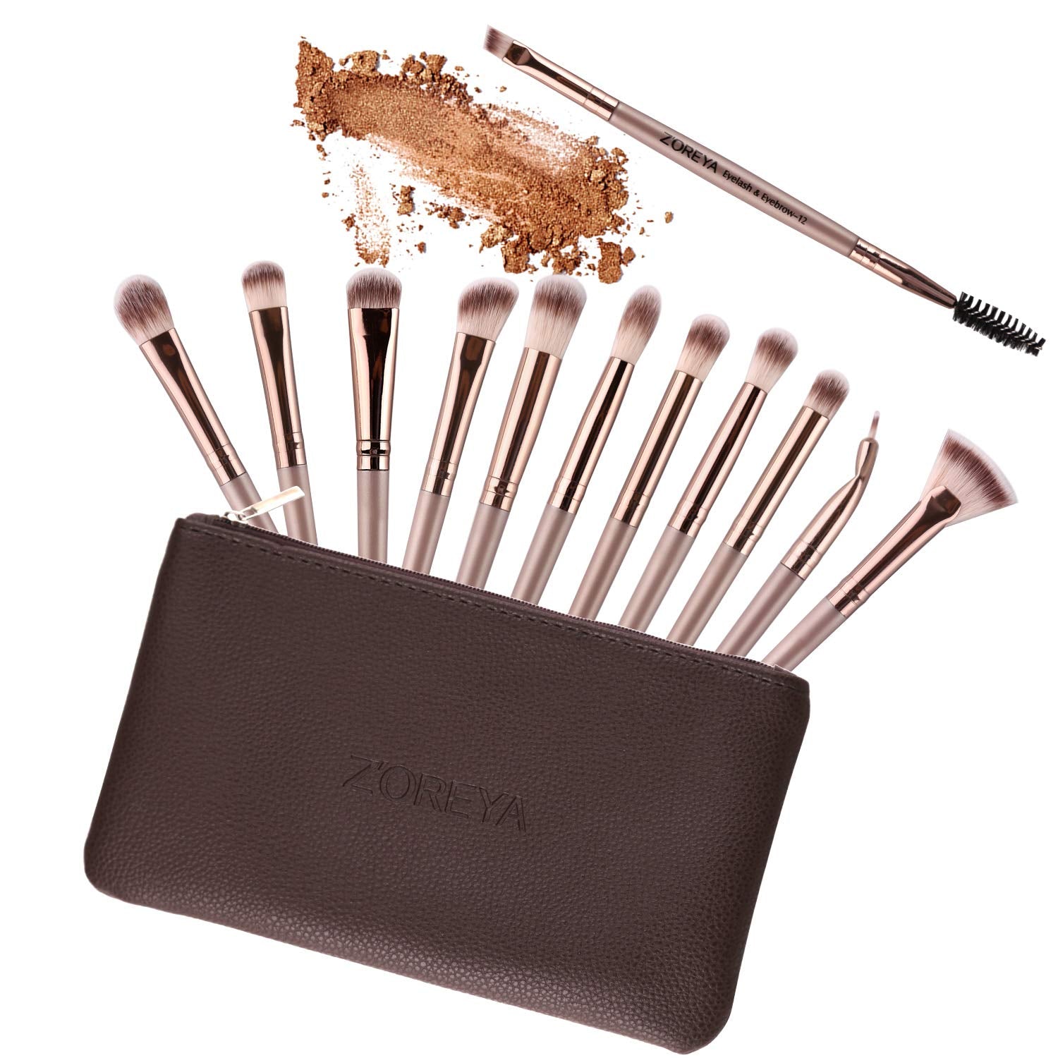 Elevate Your Eye Makeup Game with the 12-Piece Professional Brush Set in Elegant Champagne Gold