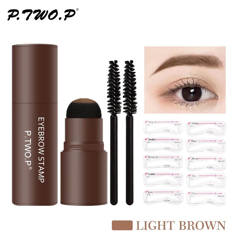 Achieve Perfect Brows Effortlessly with the PTWOP One Step Eyebrow Stamp Shaping Kit – Waterproof Makeup Stencil & Brush Set!