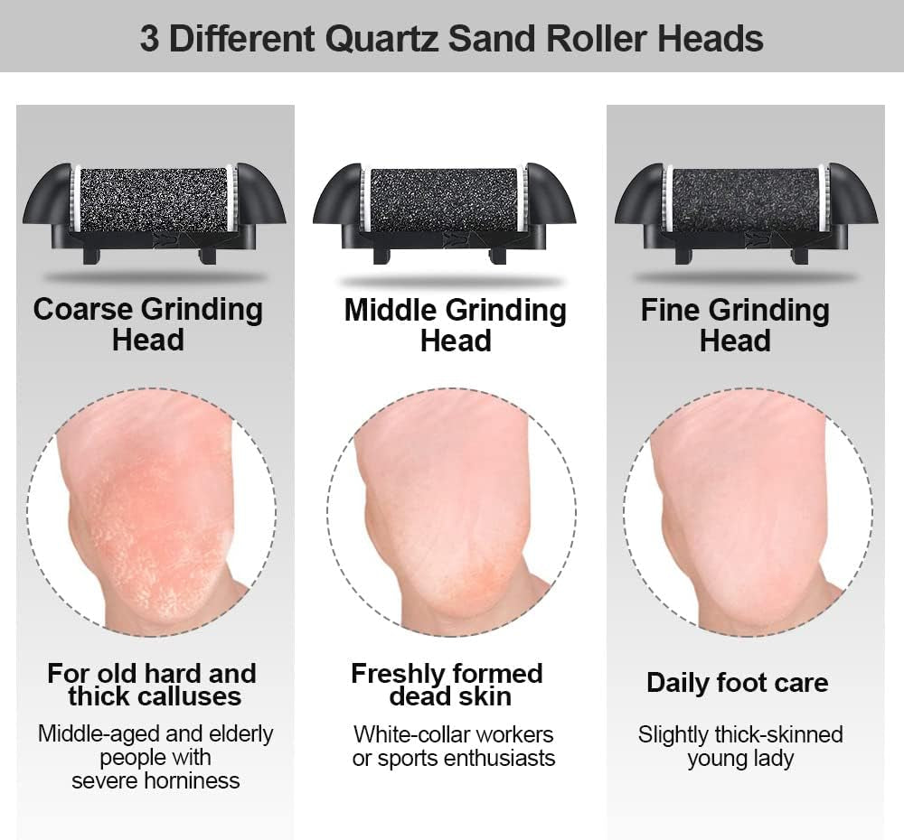 Revitalize Your Feet with the Electric Foot File Callus Remover - Rechargeable Pedicure Kit with 3 Roller Heads and 2 Speed Settings for Smooth, Soft Skin