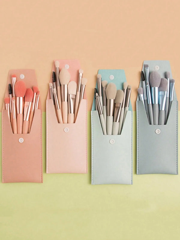 8pcs Makeup Brush Set With Portable Storage Case, Professional Blush, Highlighter, Eyeshadow, Foundation, Concealer, Eyebrow Brushes, Suitable For Beginners, Random Color