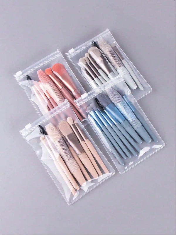 8pcs Makeup Brush Set With Portable Storage Case, Professional Blush, Highlighter, Eyeshadow, Foundation, Concealer, Eyebrow Brushes, Suitable For Beginners, Random Color
