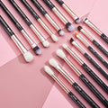 Elevate Your Eye Makeup Game with the 15-Piece Professional Makeup Brushes Set - Luxurious Wood Handles & Ultra-Soft Bristles in Pearl Black/Rose Gold