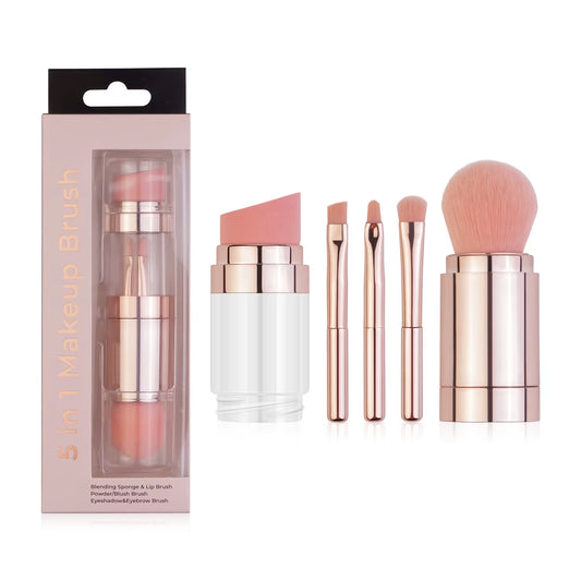 Transform Your Look with the 5 in 1 Portable Retractable Makeup Brush Set – Perfect for Foundation, Eyebrow, Lip, Eyeshadow, and Loose Powder!