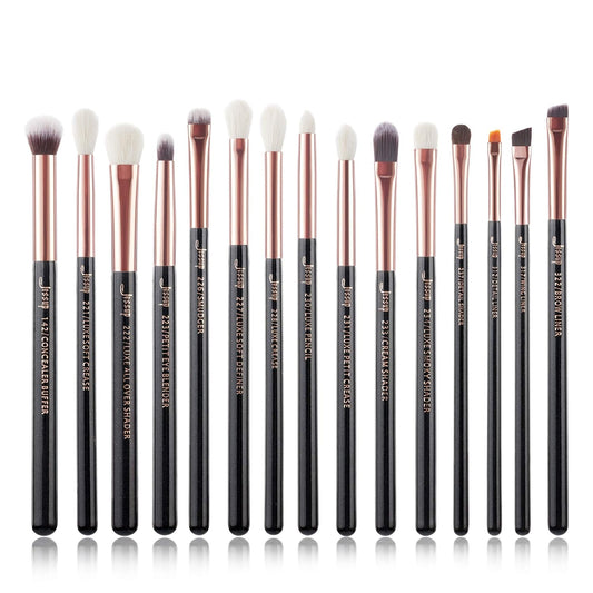 Elevate Your Eye Makeup Game with the 15-Piece Professional Makeup Brushes Set - Luxurious Wood Handles & Ultra-Soft Bristles in Pearl Black/Rose Gold