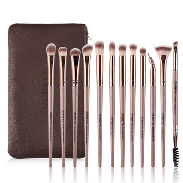 Elevate Your Eye Makeup Game with the 12-Piece Professional Brush Set in Elegant Champagne Gold