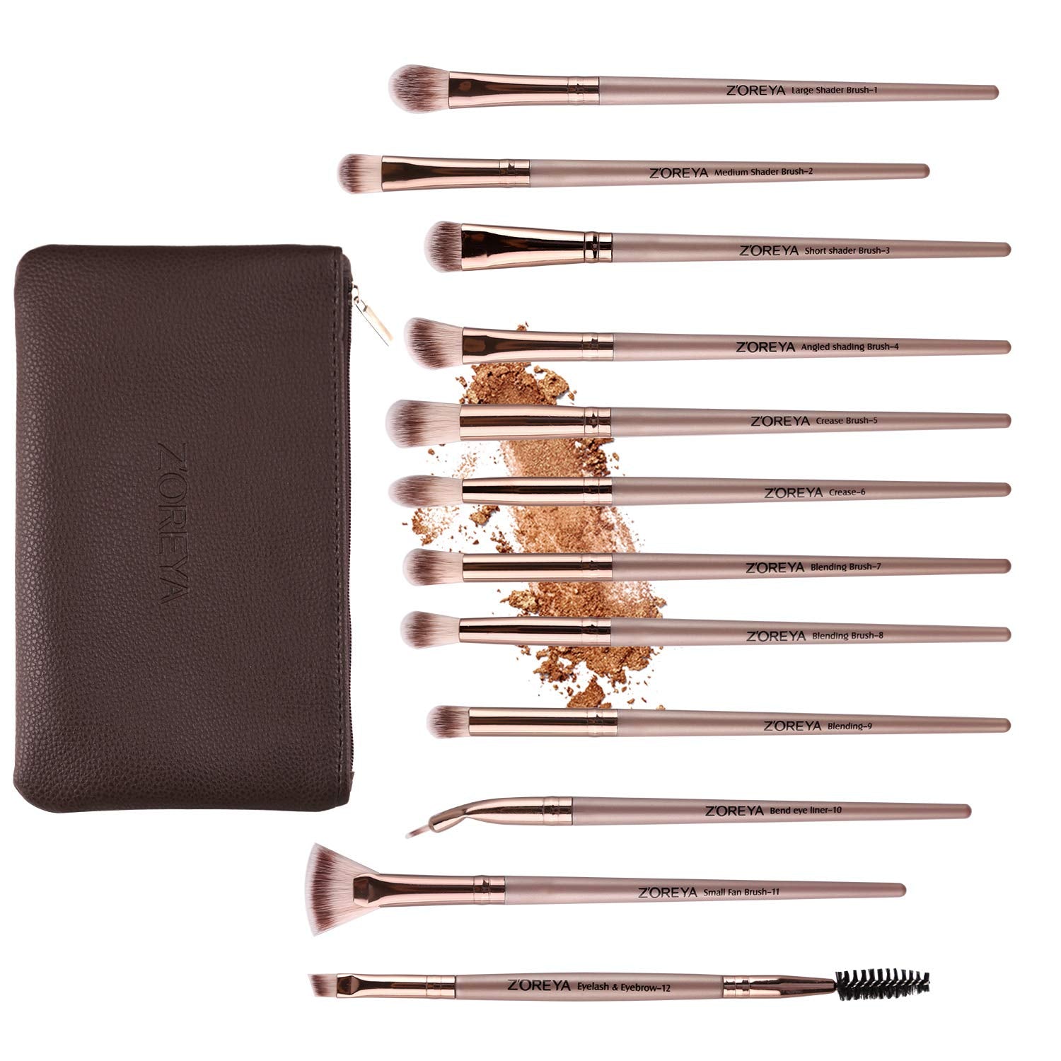 Elevate Your Eye Makeup Game with the 12-Piece Professional Brush Set in Elegant Champagne Gold